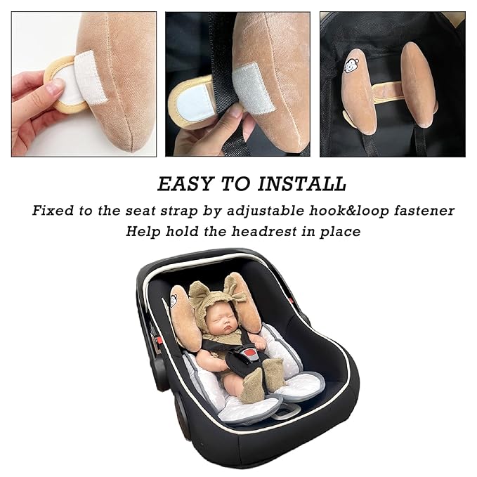 Baby Travel Pillow for Infant Car Seat, Adjustable Infant Head Neck Support, Portable Stroller Headrest Pillow for Toddler, Banana Baby Travel Headrest Pillow for Pushchair, Swings, Brown