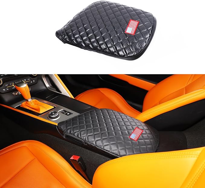 Center Console Cover Pad for Chevrolet Corvette C7 2014-2019 Accessories, Console Arm Rest Lids Cover Mat, Car Armrest Seat Box Cushion Protector, Armrest Pillow, Auto Armrest Cover (Leather_B)