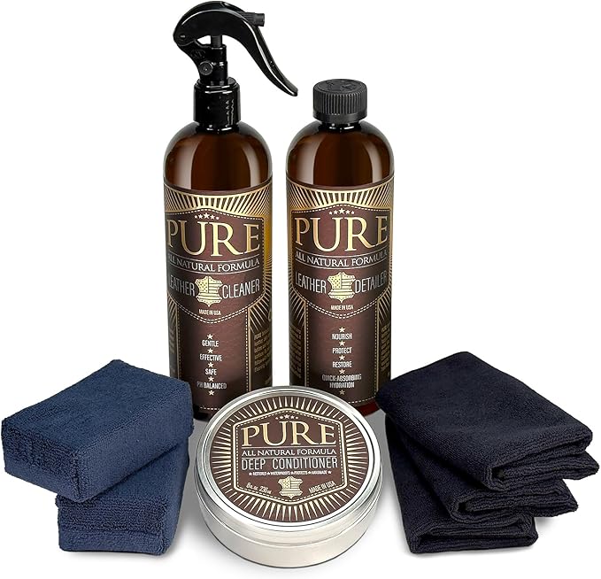 Leather Cleaner, Conditioner and Detailer Kit - Natural Beeswax Formula for Car Seat, Couch, Furniture, Purse, Boots & Jackets - Auto Interior Detailing Set - Made in USA (Advanced Kit)