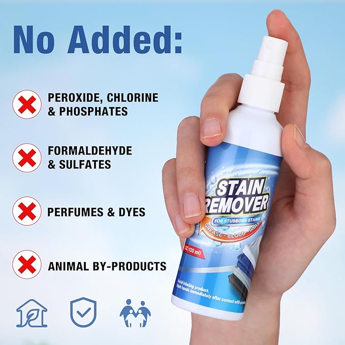 2 Pack 4 oz Stain Remover Spray Stain Treater Spray with 50 Cleaning Wipes Coffee Food Grease Dirt Remover for Clothes Carpet Couches Rugs Car Seats Fabric