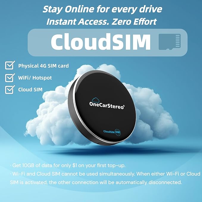 OneCarStereo Cloud Magic AI Box Android 13 CarPlay Adapter with Qualcomm 8 Core, Wireless CarPlay & Android Auto, Built-in Cloud SIM 4G LTE, YouTube & Netflix Streaming for Factory Wired CarPlay Cars