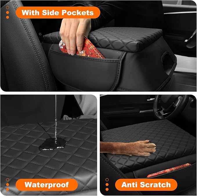 Center Console Armrest Cover for 2015-2020 F150, 2017-2022 F250 F350 F450, 2018-2024 Expedition Accessories Arm Rest Pad Console Lid Protector Cushion Black (Bucket Seat Only)