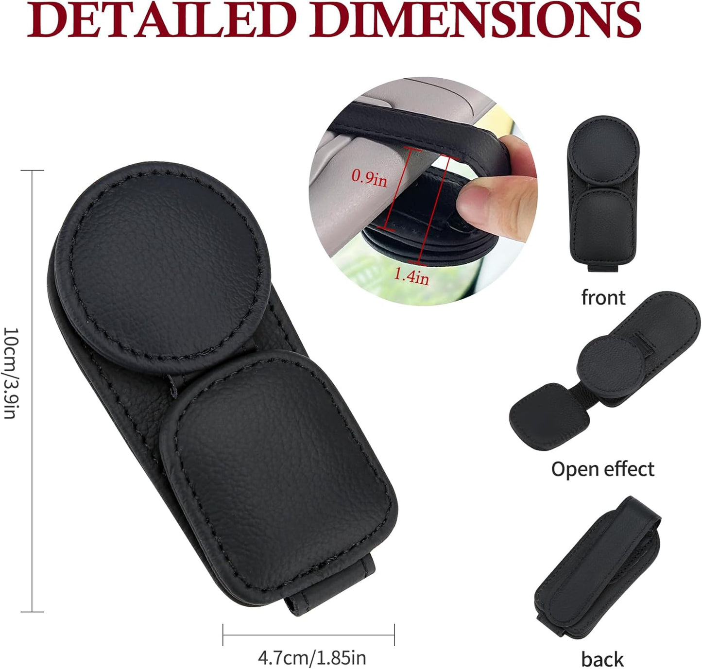 KIWEN 2 Pack Sunglasses Holder for Car Visor, Magnetic Leather Sunglass Eyeglass Hanger Clip for Car Sun Visor Accessories (2, Black)