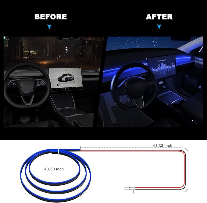 Acrylic Interior Car LED Strip Light with 6mm Sewing Edge - 43.3 inches Ambient Lighting Kits, Neon LED Strip Light(110CM/43.3IN, Blue)