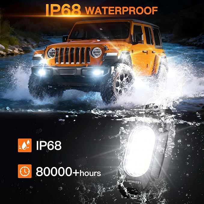 White Rock Lights,LEDMIRCY R6 LED Pure White Rock Lights 12PCS with Rocker Switch Wire Harness Kit for Trucks UTV Off Road Boat ATV Luces para Carro Super Bright High Power Light Waterproof Shockproof