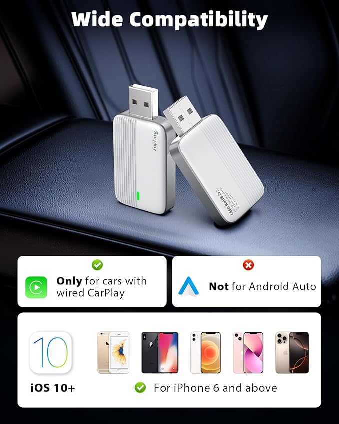 MoKo Wireless CarPlay Adapter for iPhone, 2025 Upgraded Mini Apple CarPlay Adapter, Convert Wired to Wireless, Fast Auto Connect, Stable & Low Latency, for iOS 10+ Cars with Factory CarPlay