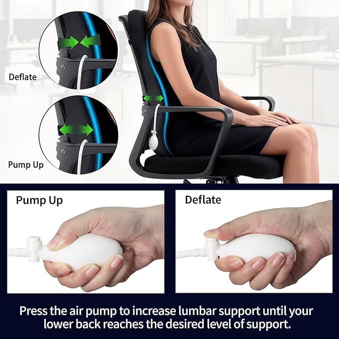 Adjustable Airbag Lumbar Support Pillow with Cooling Gel - Customizable Support for Upper Lower Back Pain Relief, Improves Posture, Memory Foam Back Cushion for Office Chair, Car/Truck Seat, Couch