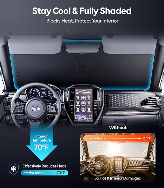 Wigoo for Subaru Forester Windshield Sunshade [OEM Design, 100% Sun Blockage] Foldable Heat Insulation Sun Shade with Storage Bag, for Subaru Forester (2019-2026), Silver Coating