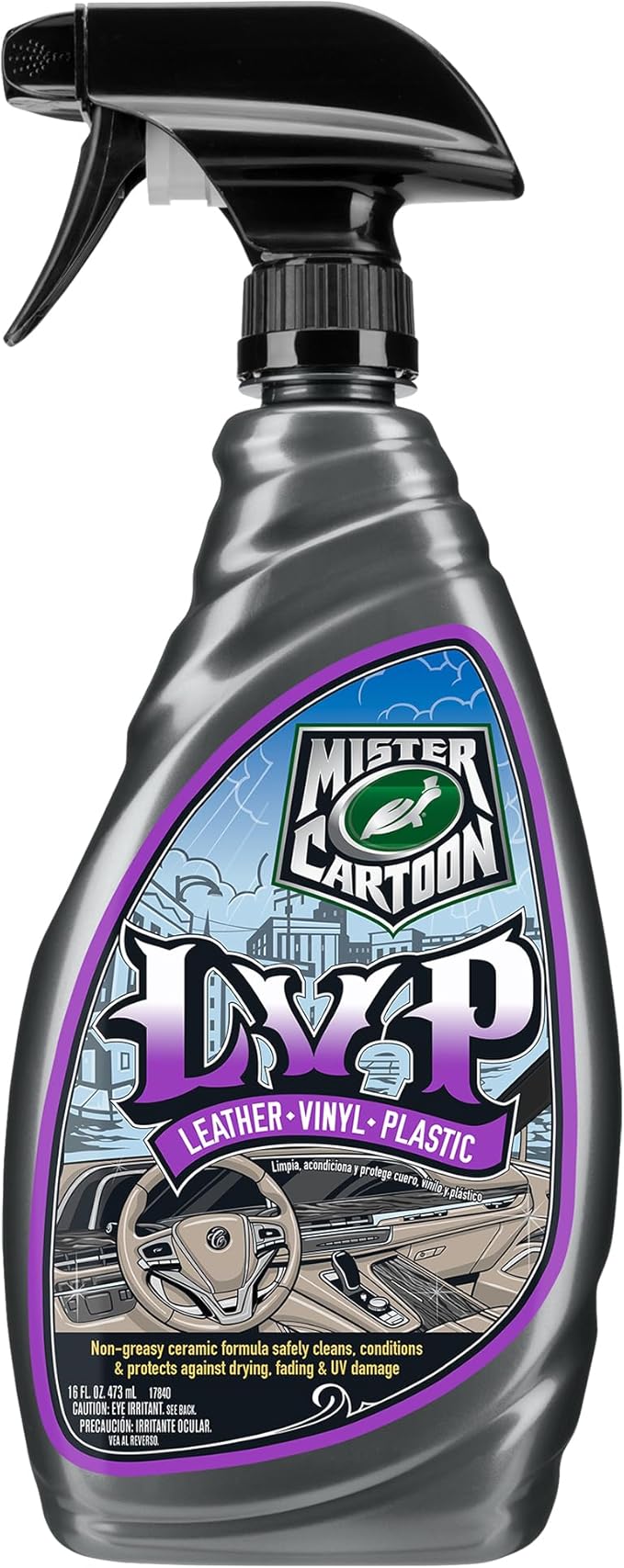 Turtle Wax X Mister Cartoon 54255 LVP- Leather, Vinyl, Plastic Cleaner and Protectant, 1-Step Solution Cleans, Protects and Conditions, UV Protection, for Cars, Trucks, RV's and Motorcycles, 16 oz.