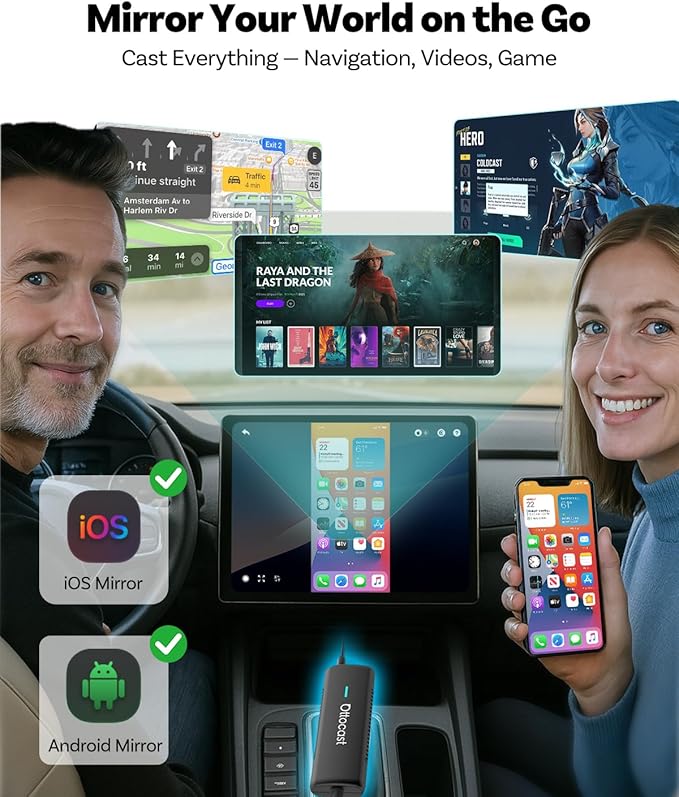 OTTOCAST Mirror Touch with Wireless Carplay Adapter, Mirror & Watch Any APP on The Car Screen, such as YouTube Netflix Tiktok Disney+ etc, Control phone on car screen for car has factory-wired CarPlay