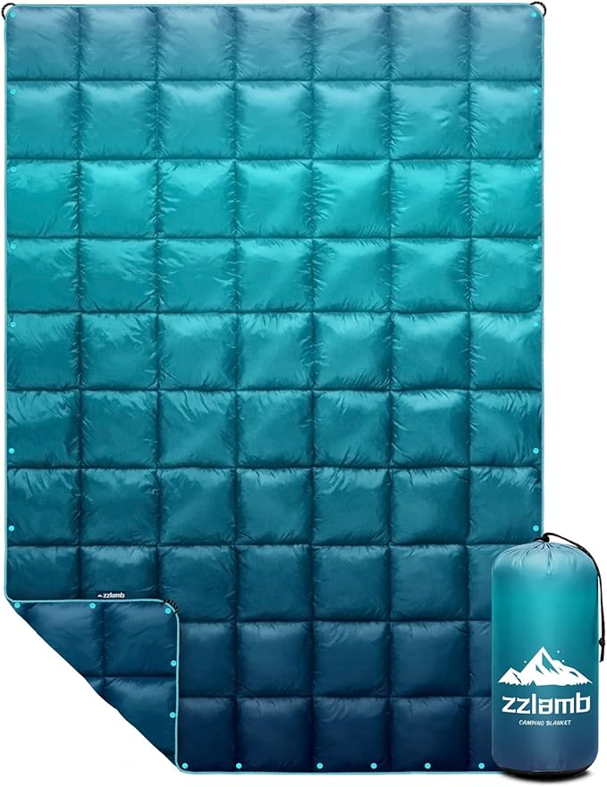 zzlamb Camping Blanket for Cold Weather,Outdoor Puffy Blanket Portable Down Alternative,Windproof Warm Cloak with Snaps,Cozy Quilt Backpacking Picnic RV Travel Plane Car Hammock Beach Climbing