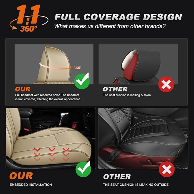 AOMSAZTO Custom Fit Seat Covers for Toyota 4Runner: 2011-2024 Faux Leather Full Set Car Seats Cover for 4Runner Beige (5 Seats Model Only)