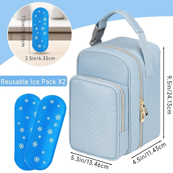 Breastmilk Cooler Travel bag with Ice Pack,Portable Breastmilk Cooler Bag with Buckle Handle,Insulated Breastmilk Storage Bag Cooler,Blue
