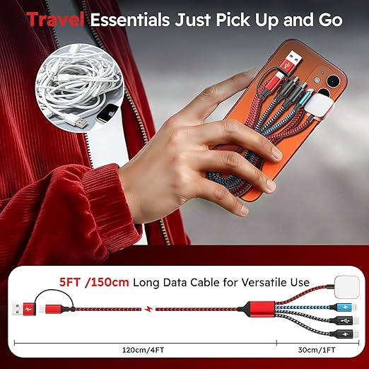 Cruise Essentials 2026, Dual Type-C 4 in 2 Multi Charging Cable for iPhone Watch Charger/iPhone 17/IP, iWatch Charger,Charger for Multiple Devices Compatible with iWatch 11-2/Ultra/iPhone 17-8,Car 5FT