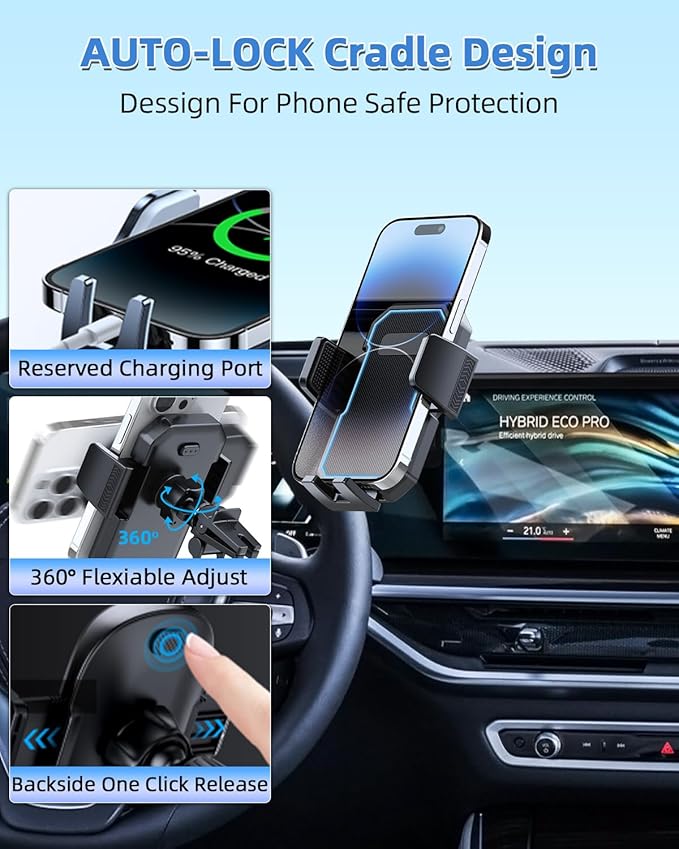 PZK Car Phone Mount for BMW X5 X6 2024 2025 2026 & BMW X7 2023-2026 Accessories Custom 14.9-inch Screen Auto Lock Car Phone Holder with Storage Box 360° Rotation Cradles Not Affect Air Vent
