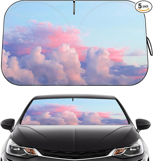 Car Windshield Sun Shade - Reflector Sunshade Offers Ultimate Protection for Car Interior, Cool Reflective Sun Blocker Fits Small Sedans, Mini SUVs