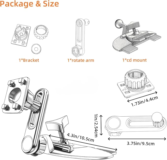 Extended CD Slot Mount for CarPlay Screen Adjustable Arm and 360° Rotating Universal Head 17mm Compatible with in-Car Monitors CD Slot CarPlay Mount