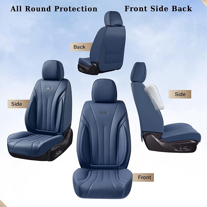 Coverado Front Seat Covers, 2 PCS Leather Seat Cover for Cars, Automotive Seat Cover, Luxury Universal Car Seat Protector, Waterproof Front Seat Car Seat Cushion Fit for Most Sedan, SUV, Trucks (Navy)