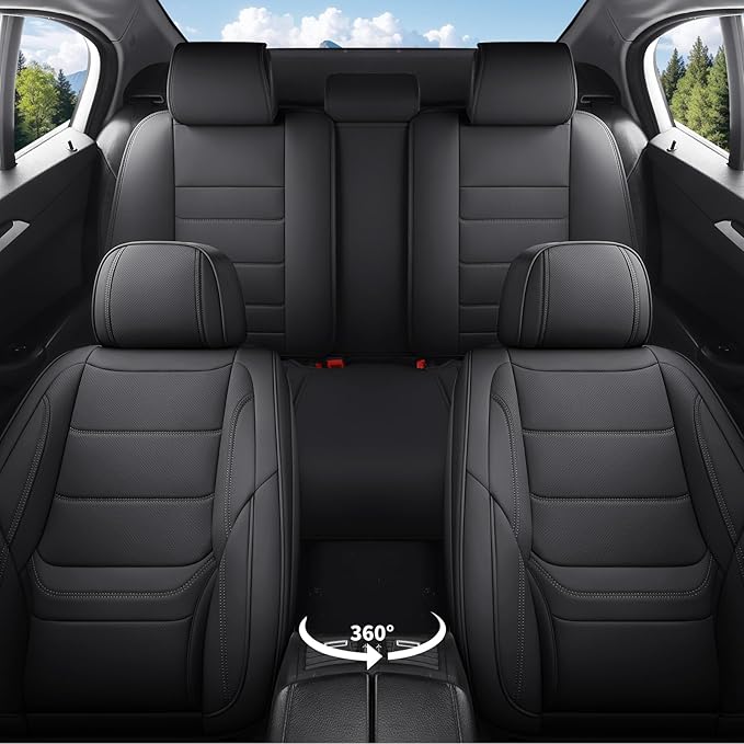 Car Seat Covers Full Set Custom fit for Chevrolet/Chevy Equinox 2005-2026 - Luxurious Faux Leather with Lumbar Support, Breathable, Anti-Skid, Durable & Comfortable (Black,Full Set)