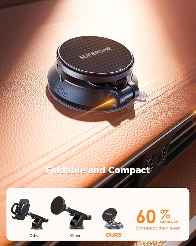 SUPERONE for MagSafe Car Mount Charger, 15W Fast Charging Magnetic Wireless Car Charger [88+LBS Ultra Suction & 2800gf Strong Magnetic] 360° Vacuum Magnetic Phone Holder for iPhone