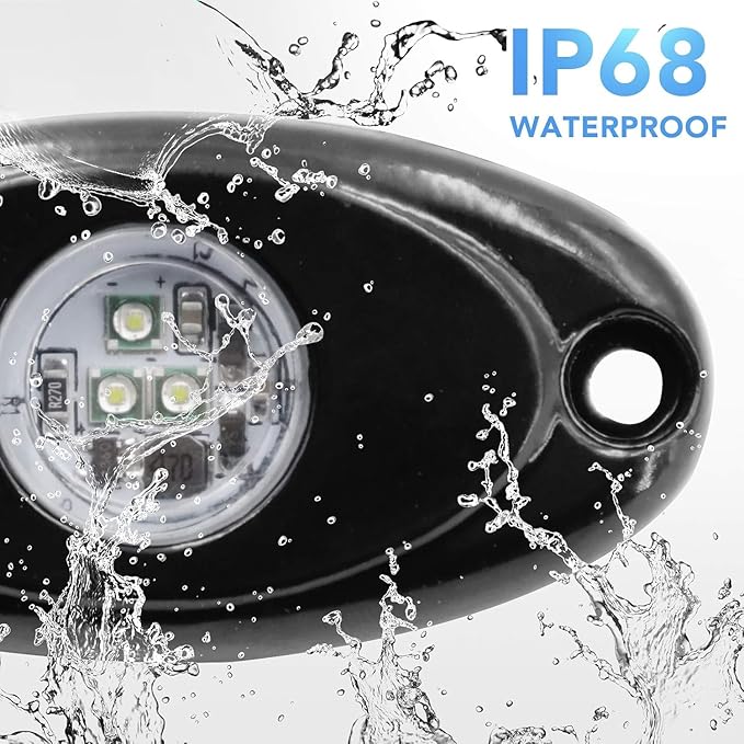 YONEDA 4 Pods White Rock Lights 6000K Ultra Bright LED Underglow Lights IP68 Waterproof for Trucks SUV UTV ATV RZR Car Boats Pickup Motorcycle