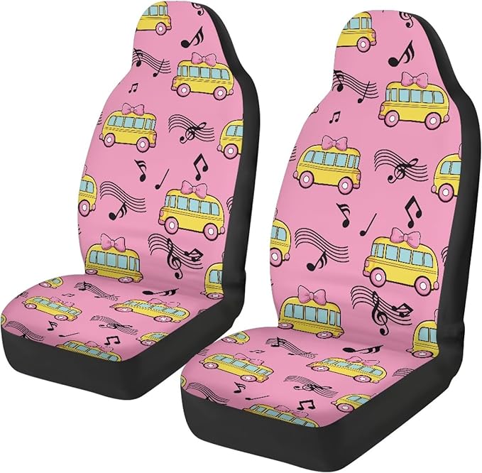 Car Seat Covers 2 Pcs Breathable School Bus Pink Car Seat Cover Stretch Polyester Fabric Cover Removable Automotive Accessories Universal Fit for Most Cars,SUV, Trucks
