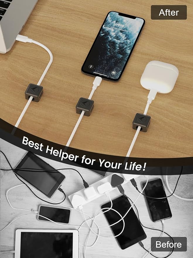 Magnetic Cord Organizer, 8 Pack Adhesive Charging Cable Clips Holder for Nightstand, Easy Secure Cord Keeper Cable Clips Wire Management for Phone, Home, Office, Desk| Universal Fit| Strong Magnet