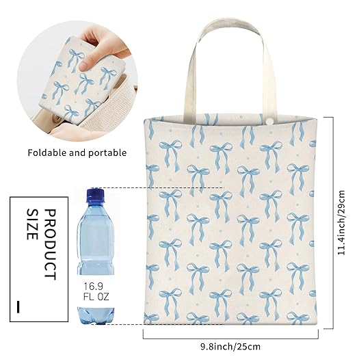 Cute Car Trash Can, Hanging Canvas Car Back Seat Organizer and Storage Bag, Funny Car Trash Bag For Travelling, Outdoor Cute Blue Bows