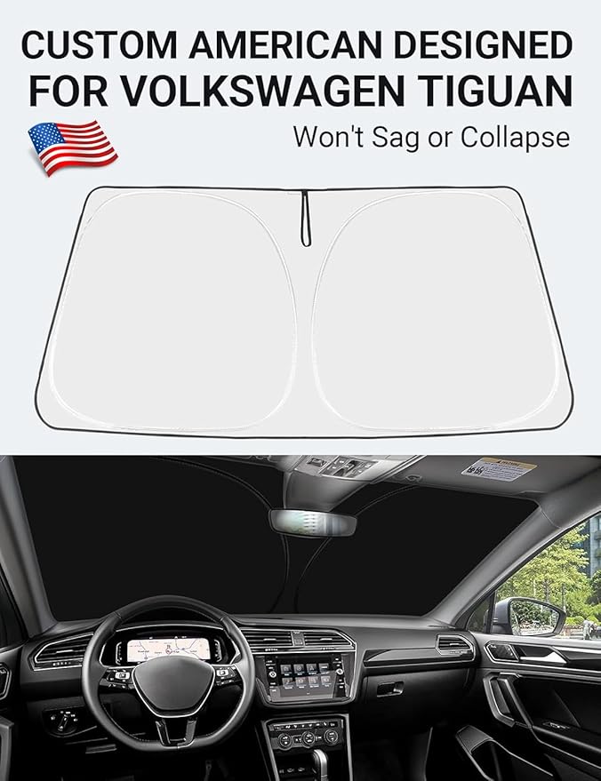 Proadsy 2026 Upgrade Front Windshield Sun Shade Foldable Sunshade Protector Custom Fit 2018-2024 VW Tiguan Crossover SUV Base Premium Limited Touring Accessories