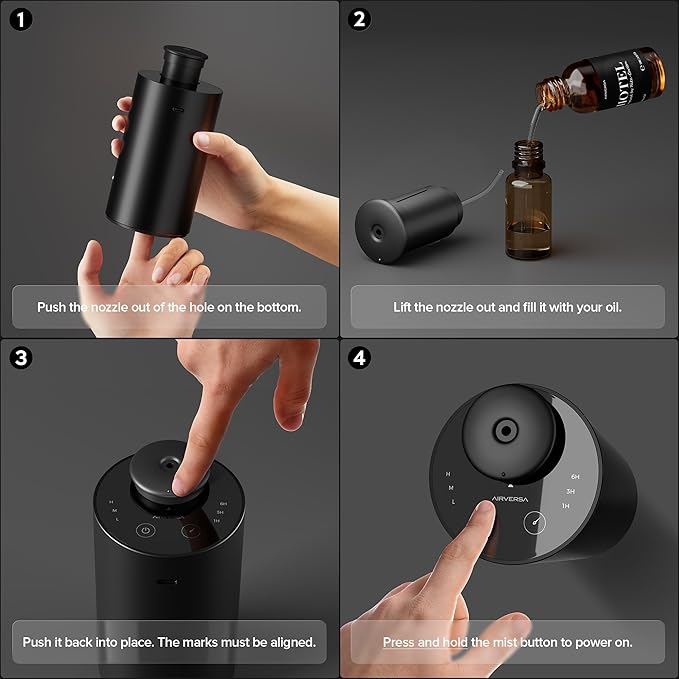 Waterless Essential Oil Diffuser for Home Aromatherapy Scent Diffusers with 3 Countdown Timer Settings or Timer-Off, 3 Mist Levels for Car Room Studio Office, ANX Premium Metal Black 2 Pack