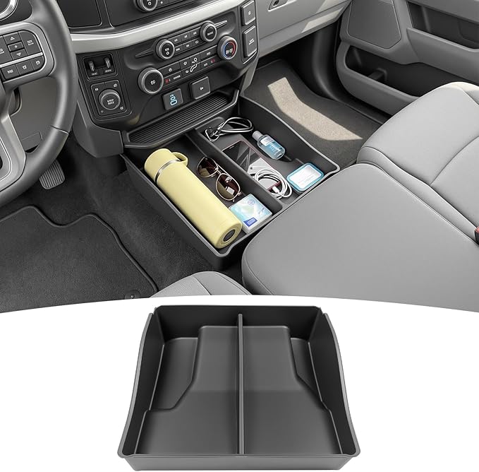 Floor Console Organizer Fits for 2015-2026 Ford F150 & 2017-2026 F250 F350 F450 Center Console Storage Compatible with F150-450 Jump Seat/Bench Seat Accessories Large Capacity Armrest Tray