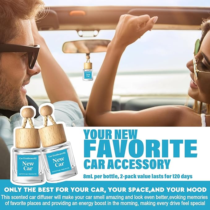 HoogaLife Car Air Freshener Diffuser 2 Pack Hanging Air Freshener - New Car Fragrance Oil Air Diffuser for Automobile, 45+ Days Long Lasting Fragrance Made in USA (N82)