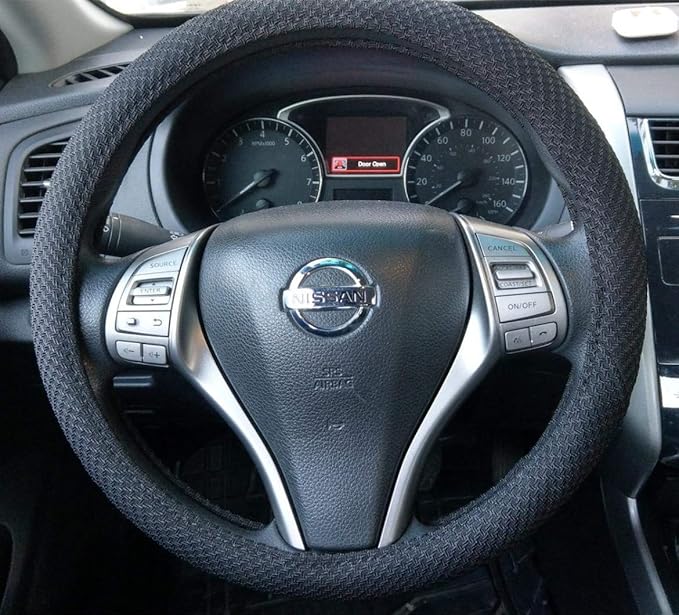 ZHOL Steering Wheel Cover Universal 15 inch Microfiber Breathable Ice Silk Steering Wheel Covers Anti-Slip Car Interior Accessories for Women Men, Warm in Winter and Cool in Summer, Black