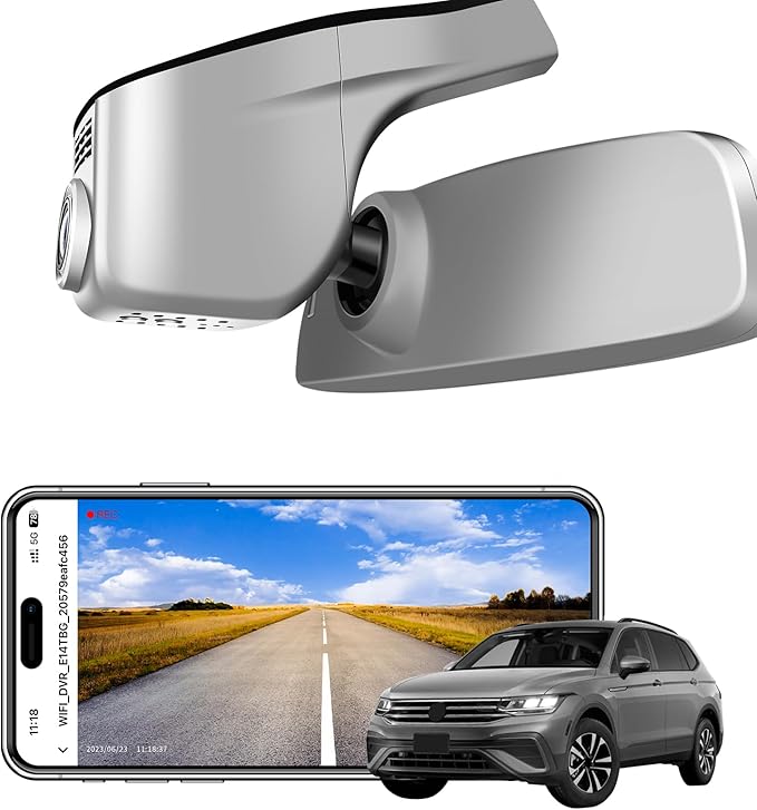 Mangoal 4K Dash Cam Custom fit for Volkswagen Tiguan 2018-2024 Gen2 AD/BW (Model A Gray), Integrated OEM Look, UHD 2160P Video, App & WiFi, Loop Recording, Easy to Install, GPS, 64GB Card