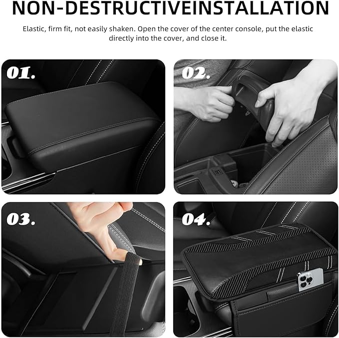 NBTEPEM Black Center Console Cover, Sporty Leather Armrest Cover Cushion with 2 Storage Pockets, Universal Auto Middle Console Protector, Car Interior Accessories for Most SUV, Truck, Sedan Vehicles