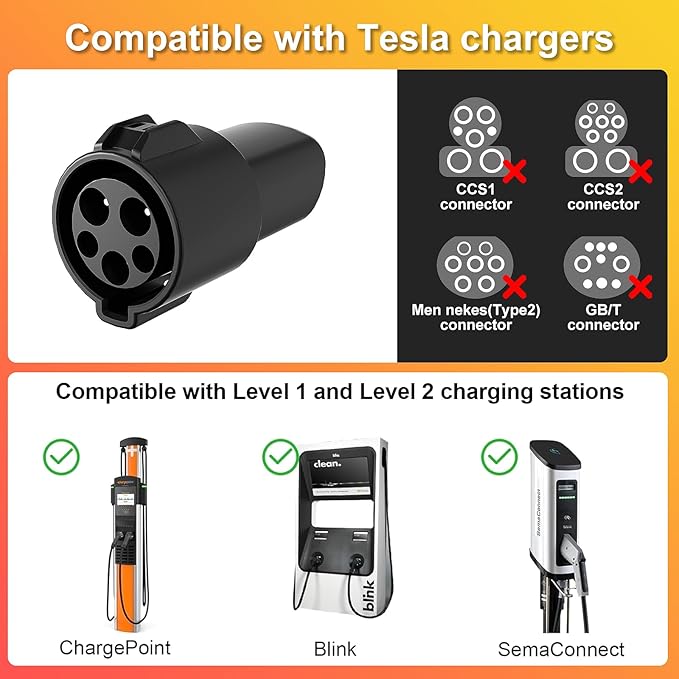 J1772 to Tesla Charger Adapter,for Tesla Model-3/Y/X/S with Safety Certified Charger Connecting Charging Adapter, Max 80A 250V Fast Charging,IP65 Waterproof,Optimal Fit,Easy Setup[Only for Tesla Car]