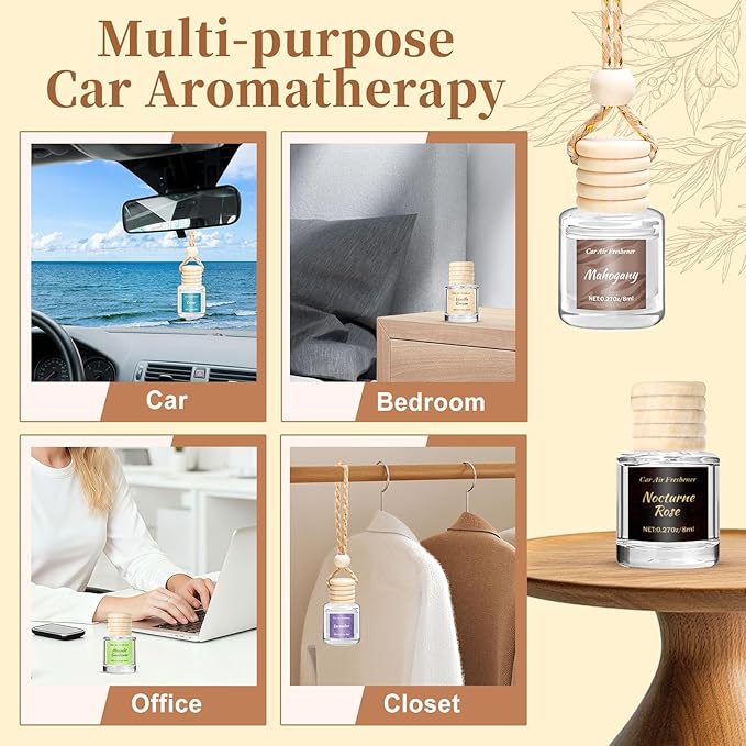 6 Pack Car Air Freshener - Mothers Day Gift for Her, Hanging Air Freshener Essential Oil Diffuser, Romantic Car Scents Cute Auto Decor Birthday Gifts for Women/Men