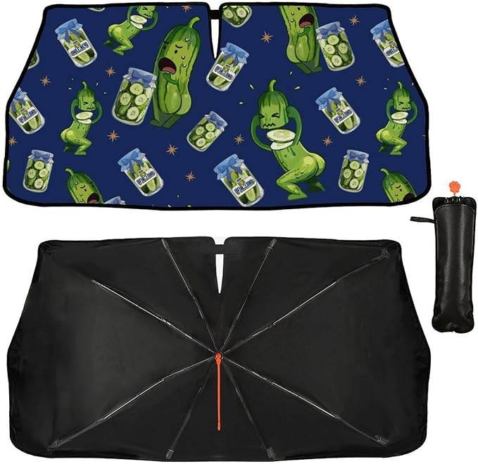 Socira Funny Pickle Car Windshield Sun Shade Umbrella Foldable Sunshade for Front Window Auto Windshield Sunshade Covers Pickle Gifts for Men Car Accessories Protect from Sun Rays Heat 57'' X 30''