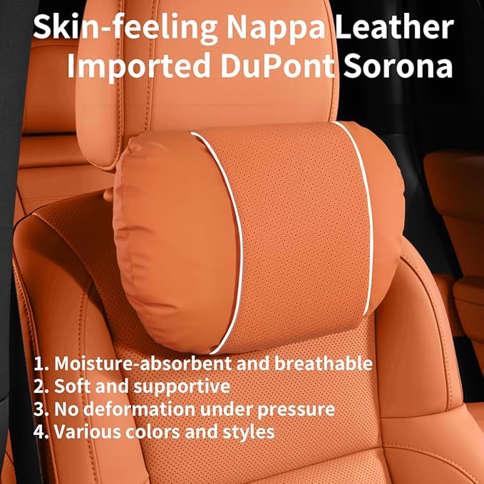 2 Pcs Car Headrest Neck Pillow for Driving,Premium Skin-Feeling Napa Leather Soft and Comfortable Headrest,Two Gears of Height Adjustment Car Seat Headrest Pillow Car Interior Accessories