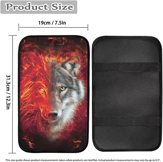 Fire Wolf Car Armrest Pads Auto Armrest Box Cover Comfortable Middle Storage Organizer Pad Universal Style Car Accessories Decor