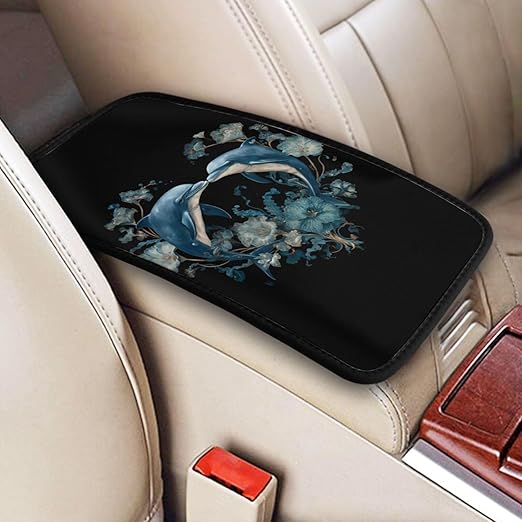 Heart Shaped Dolphins Car Auto Armrest Cushion Cover Accessories Center Console Seat Box Pad Protector Universal Decoration for Most Vehicle SUV Truck