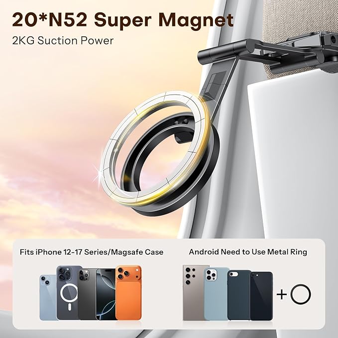 OMOTON TP02 360°Rotating for MagSafe Tripod, New Upgrade with 1/4" Screw Arca, Adjustable Magnetic Phone Tripod for iPhone 17/16/15 Pro Max Air, Foldable Selfie Stick Fits Vlog, Gym, Black Pro