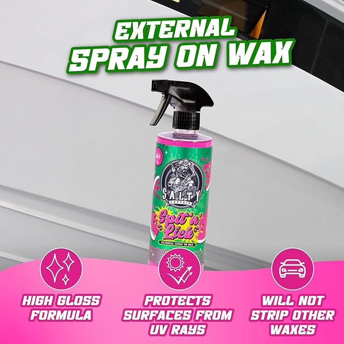 Salty Captain Spit & Lick Spray Wax Cleaner - (Juicy Watermelon Scent) Hydrophobic Automotive Car & Marine Boat Wax Polish | UV & Salt Protectant Marine Wax Sprayer for the Best Showroom Finish