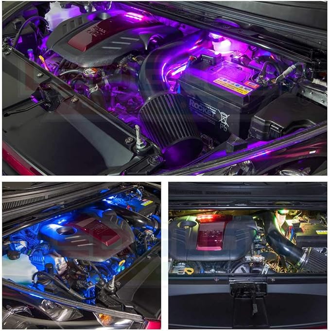 LEDGlow 6pc Million Color LED Engine Bay Under Hood Lighting Kit - Multi-Color Underhood Lights for Car & Truck - 15 Solid Colors - 9 Modes - 6" Flexible Tubes - Includes Control Box & Wireless Remote