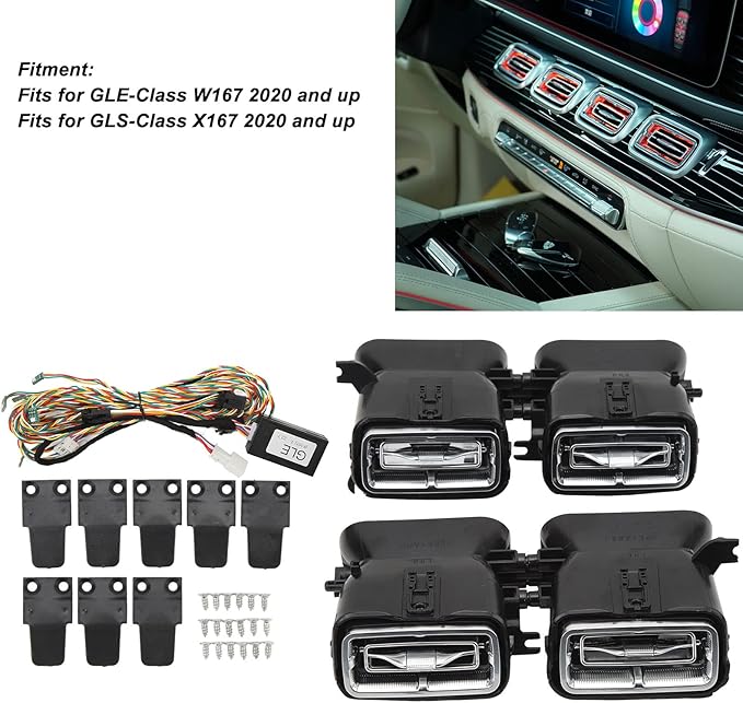 Air Vent Ambient Light, 4 Pcs 64 Color Front LED Turbine Air Vent Ambient Light Kits for GLE GLS‑Class W167 X167 2020 and Up