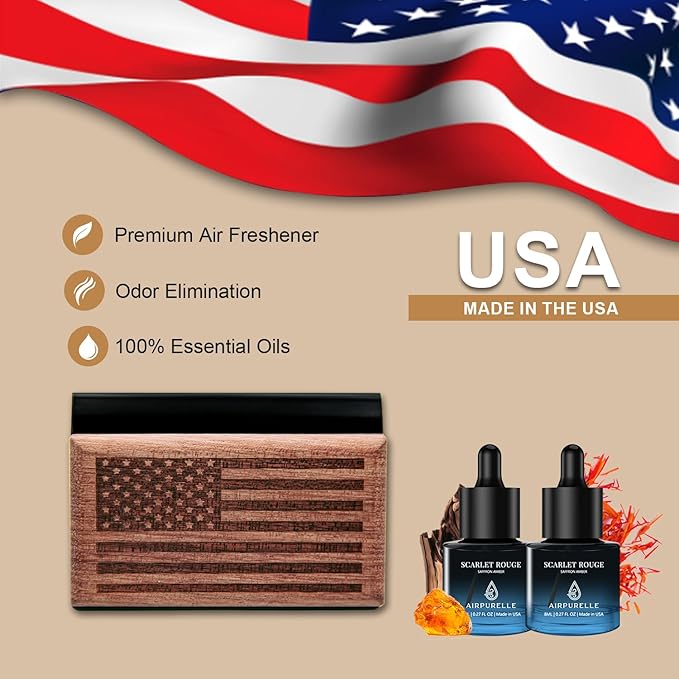 AirPurelle Car Air Freshener with Metal Clip Wood Air Freshener, 90 Days Long Lasting Saffron Amber Scent, Includes 2x 8ML Refills, 0.54 FL OZ, Made in USA, Car Auto Accessories
