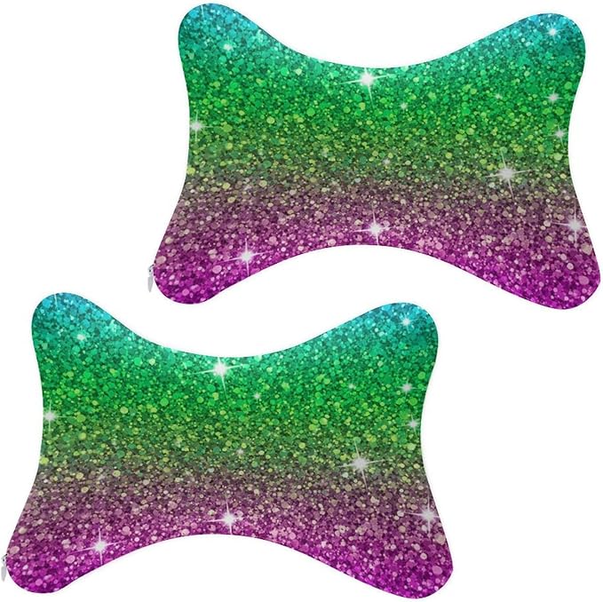 Headrest Pillow for Car Seat, 2 Pcs Memory Foam Neck Support Pillow for Neck Pain Relief, Compatible with Beautiful Turquoise Bling Glitter Sparkles Pattern Car Office Soft Travel Pillow