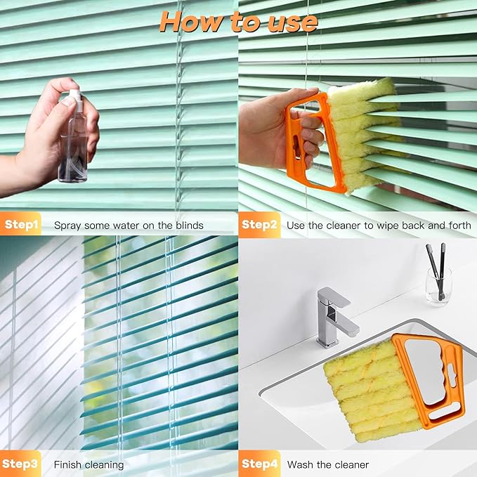 AOCEAN 4 Pcs Blind Cleaner Duster Tool, 7-Finger Dusting Cleaner Tool for Window & Air Vent, Washable Handheld Microfiber Duster Brush for Blinds Dust Dirt