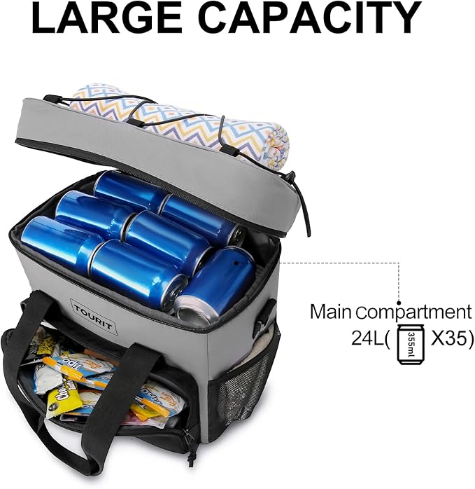 TOURIT Small Soft Cooler Bag Insulated, 24/35/46-Can Lunch Cooler Bag, Ice Chest, 14.6/24/32L Leakproof & Portable Coolers for Picnic, Beach, Camping, Work, Travel, Trip