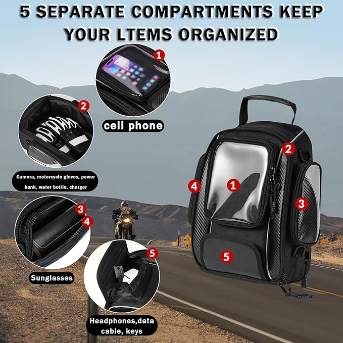 Motorcycle Tank Bag for BMW K1600B K1600GT K1600GTL K1600 B GT GTL, Oxford Magnetic Motorbike Bag Water-Resistant Motorcycle Gas Tank Bag with Magnets and Straps for Touring,A/Magnetic